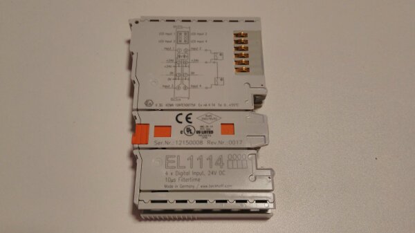 4-channel digital input terminal 24 V DC, filter 10 µs,
2 inputs 3-wire system, 2 inputs 1-wire system