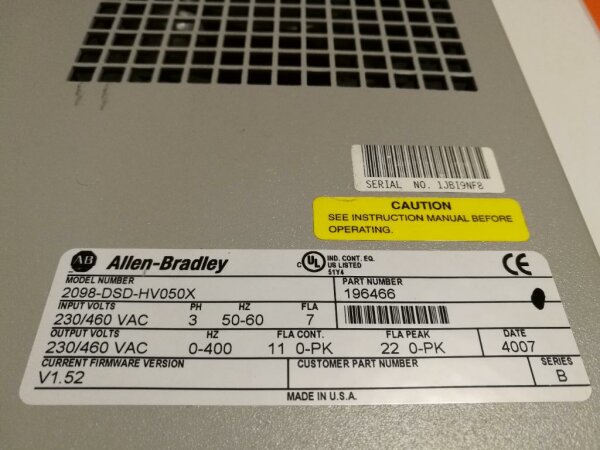 Allen Bradley 2098-DSD-HV050X servo drive inverter