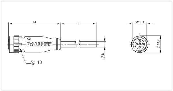 Balluff BCC034E Kabel mit Buchse M12x1 5-polig 10m 3 Adern belegt (Pin 1,3,4)