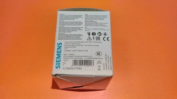 Siemens SENTRON, Lasttrennschalter 3LD2003-0TK53, Not-Aus-Schalter, 3- polig 16A