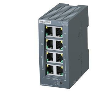 SCALANCE XB008 Unmanaged Industrial Ethernet Switch for 10/100 Mbit/s; for setting up small star and line topologies; LED diagnostics, IP20, 24 V AC/DC power supply, with 8x 10/100 Mbit/s twisted pair ports with RJ45 sockets; Manual available as a downloa