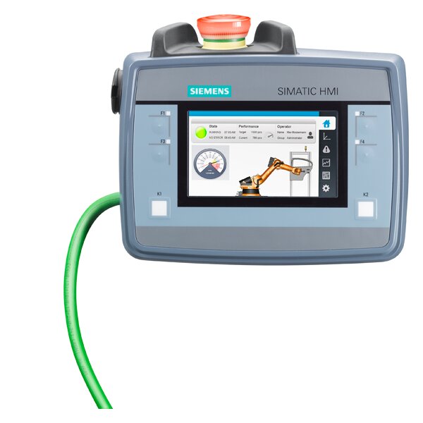SIMATIC HMI KTP400F Mobile with integrated acknowledgement button, emergency switching-off switch, Touch and Key operation, 4" widescreen TFT display, PROFINET interface, configurable from WinCC Comfort V13 SP1 with HSP