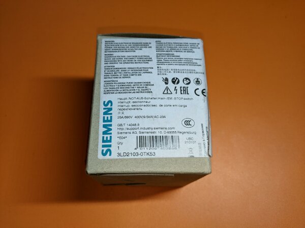 Siemens 3LD2103-0TK53 Hauptschalter, Not-Aus-Schalter