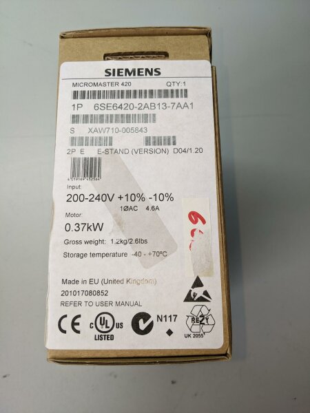 Siemens Micromaster 420 6SE6420-2AB13-7AA1 200-240V 0.37kW