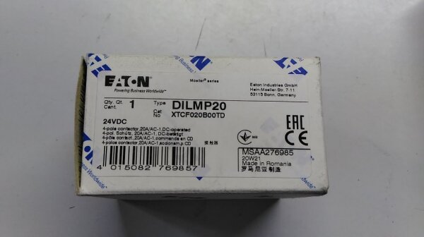EATON DILMP20 (XTCF020B00TD) Power Contactor 22A AC1 24VDC Coil