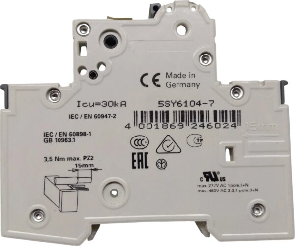 Siemens 5SY6104-7 circuit breaker 1P 240V 4A C