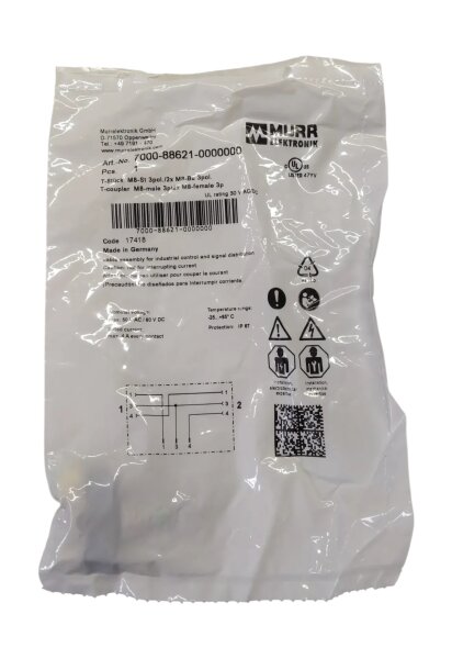 Murrelektronik T-distributor M8-3-pin/2xM8-3-pin 7000-88621-0000000 AND function