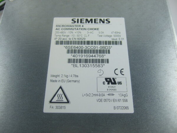 Siemens Micromaster 4 6SE6400-3CC01-0BD3 Drossel 6SE6 400-3CC01-0BD3 